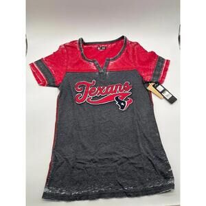 NFL Texans Womens Shirt Medium Red Gray V Neck Short Sleeve Burnout Tee